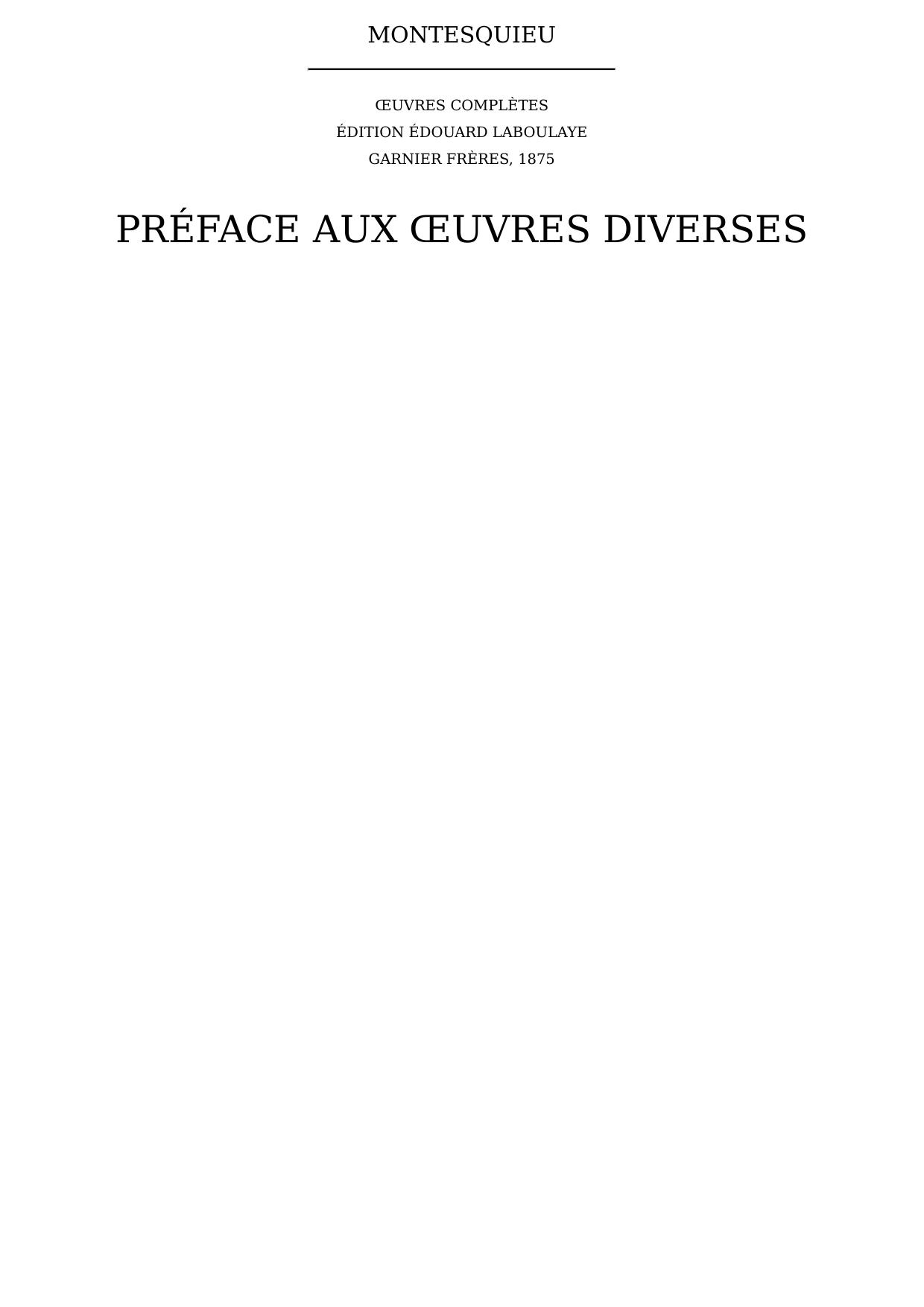 Préface aux œuvres diverses