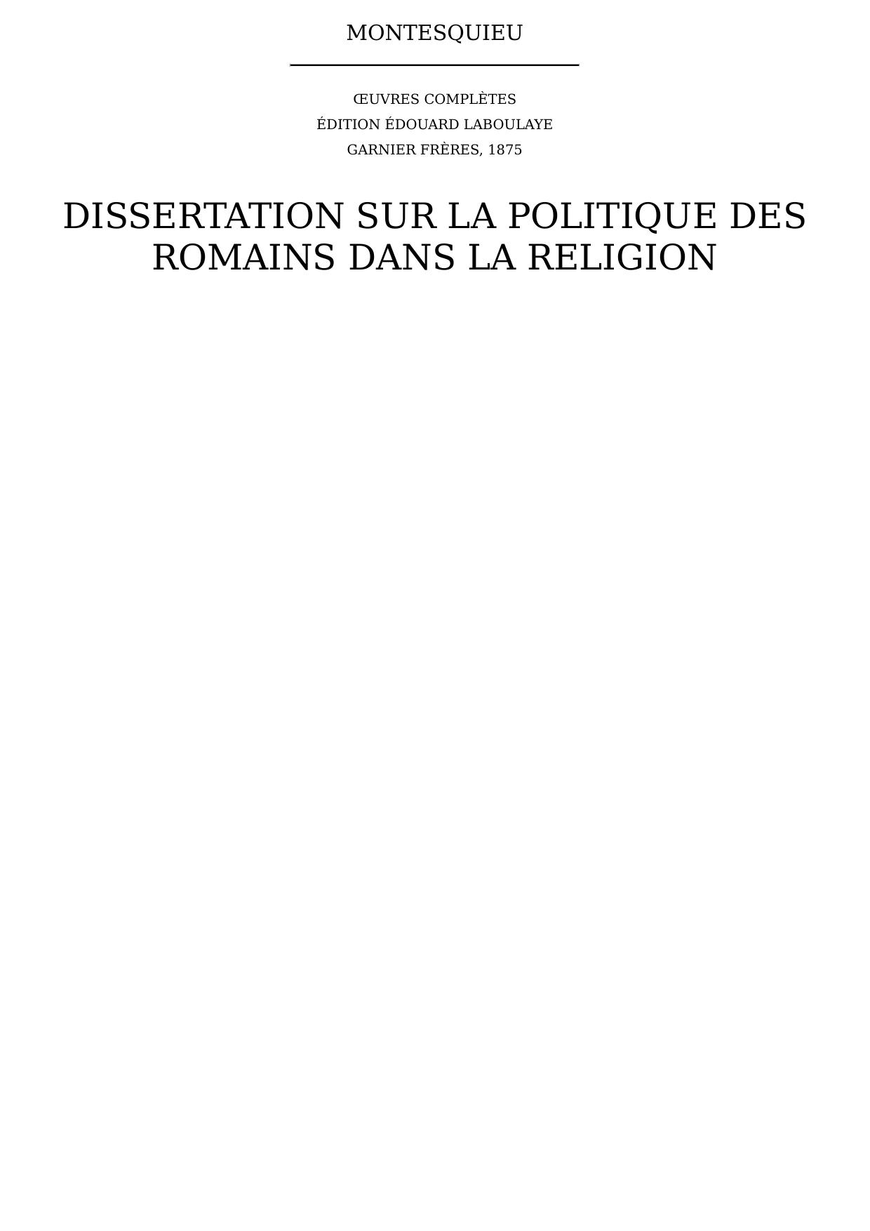 Dissertation sur la politique des Romains dans la religion