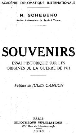 Souvenir - Essai historique sur les origines de la guerre de 1914