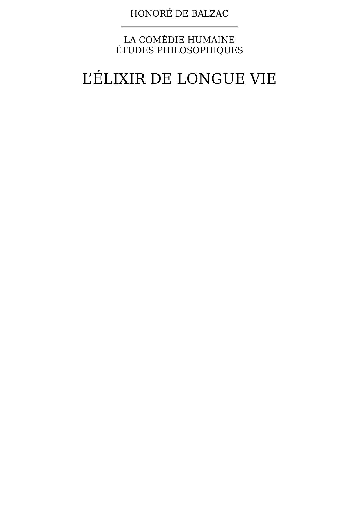 L’élixir de longue vie