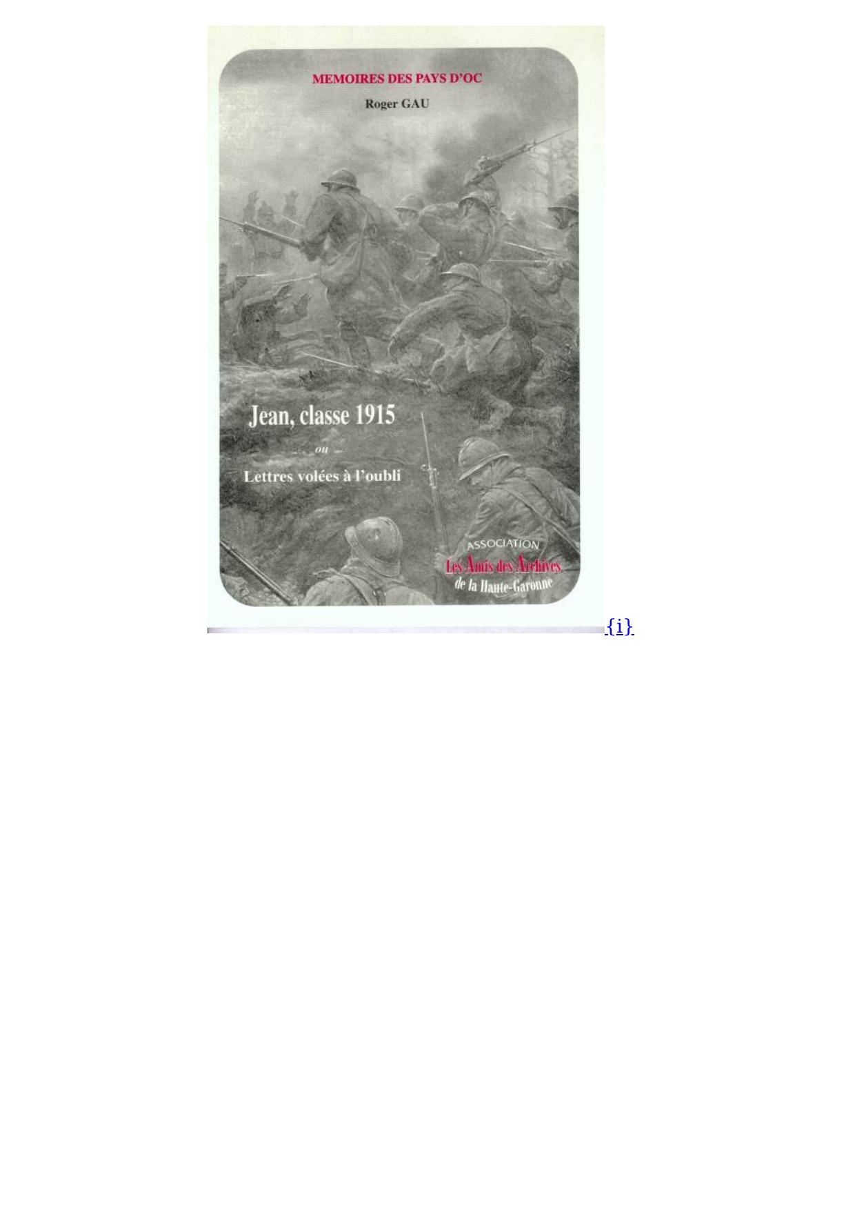 Jean, classe 1915 ou Lettres volées à l'oubli