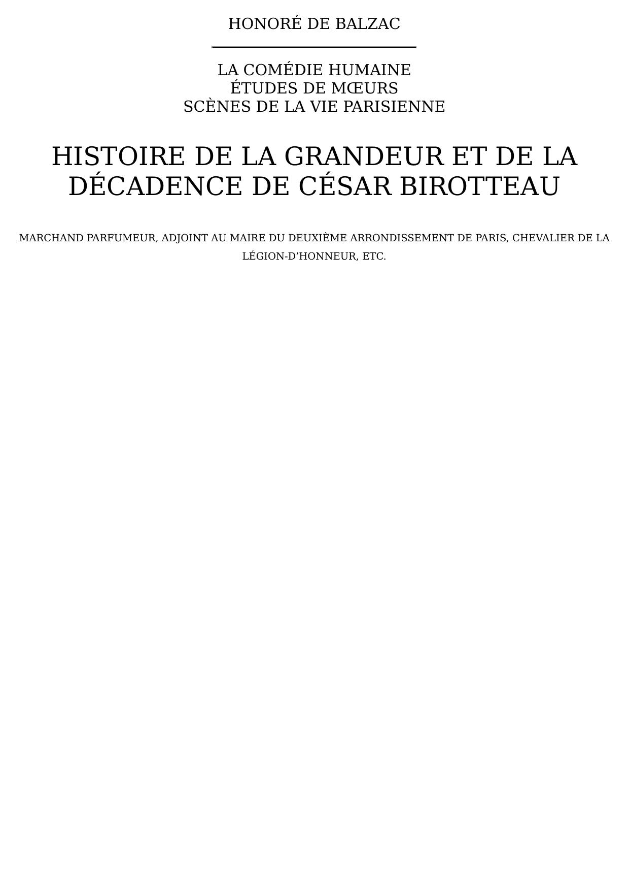 Histoire de la grandeur et de la décadence de César Birotteau