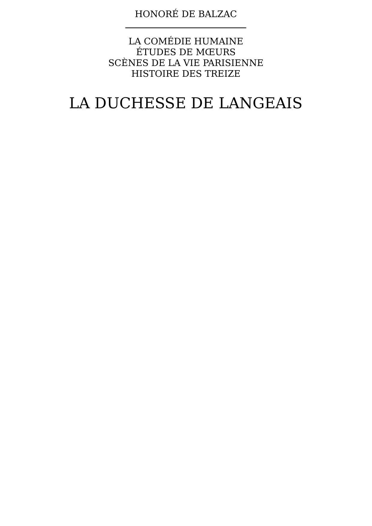 La duchesse de Langeais