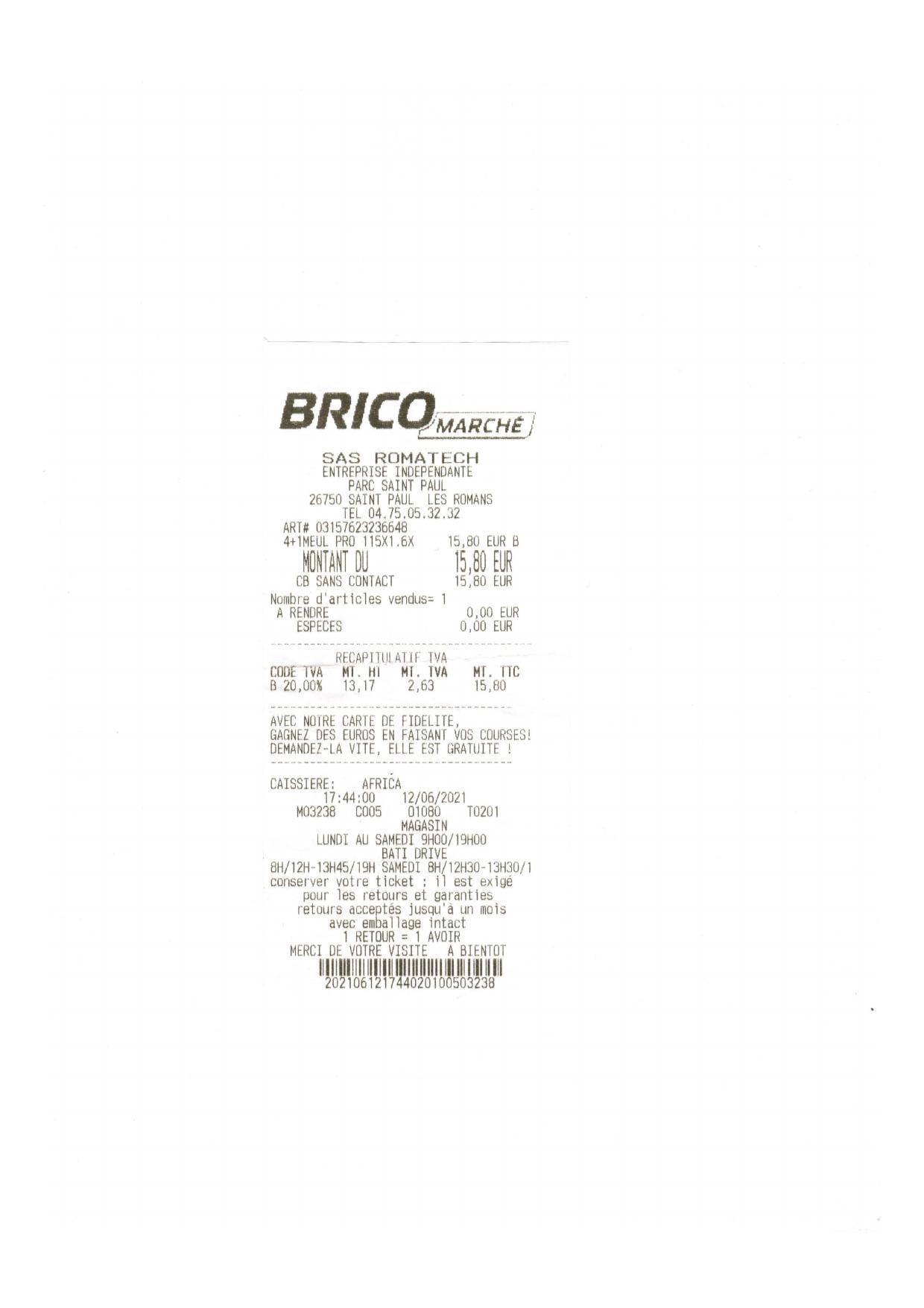 Ticket Brico 2021 06 12