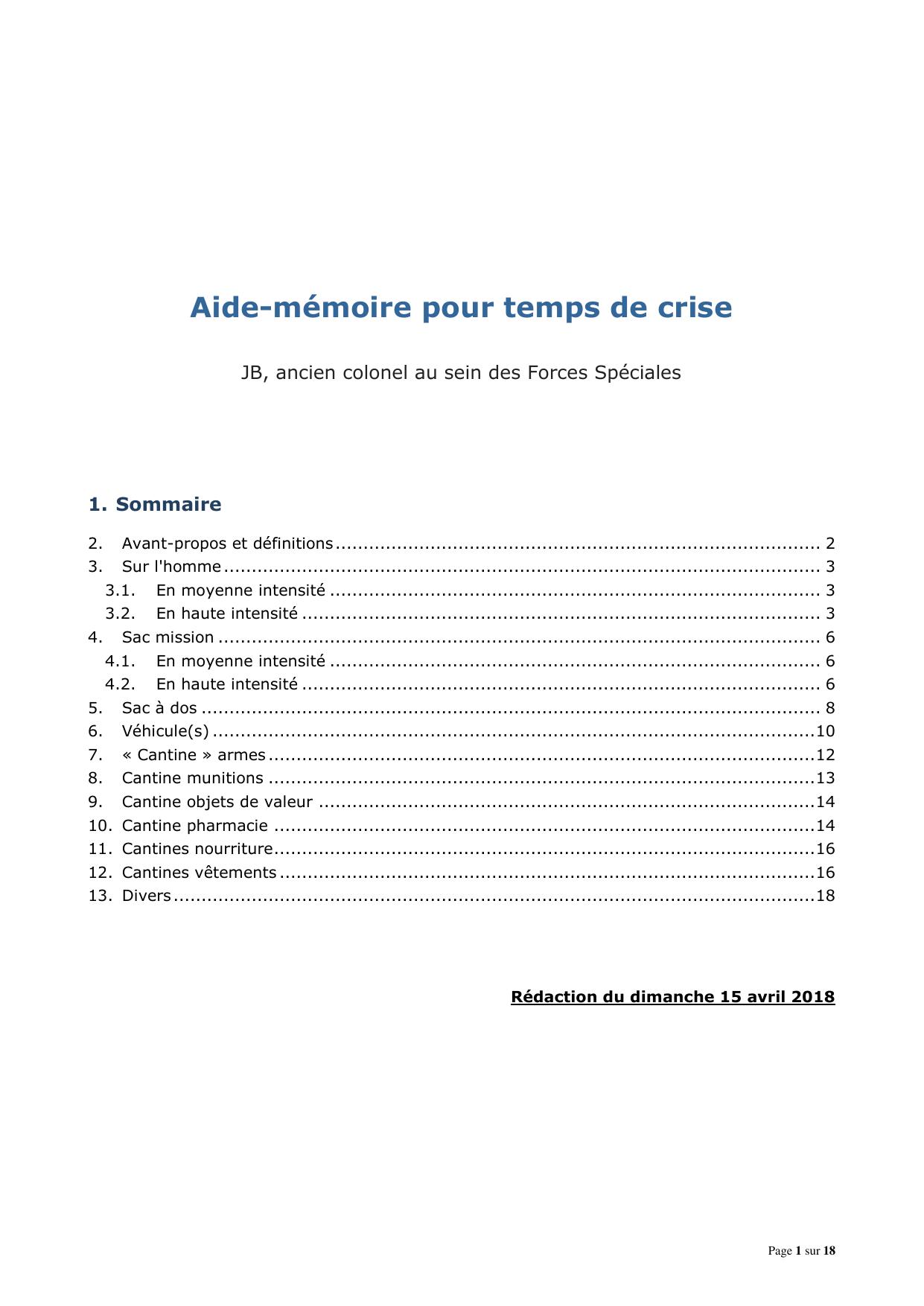 Soldat Citoyen aide memoire pour temp de crises