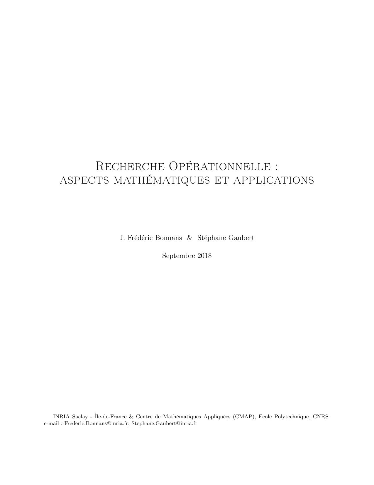 recherche operationnelle aspects mathematiques et applications