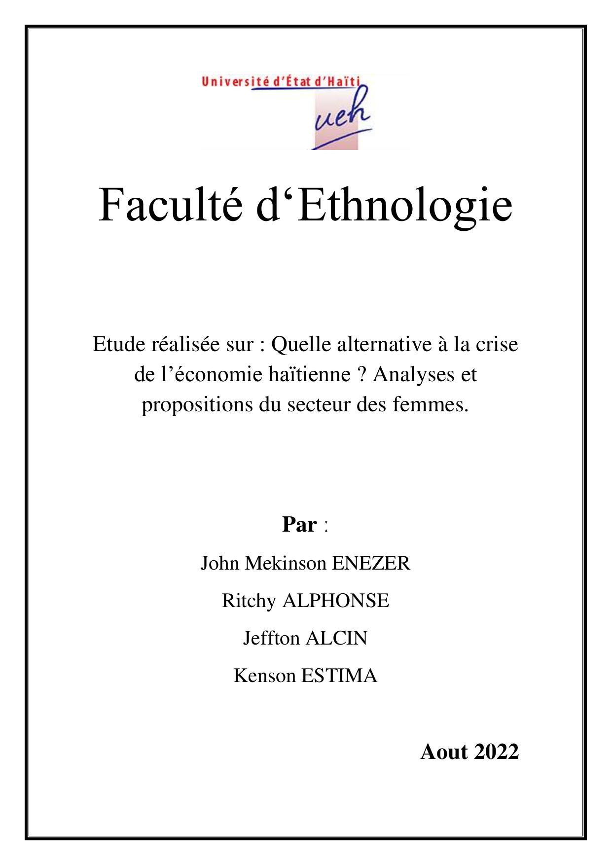 Quelle alternative à la crise de léconomie haïtienne Analyses et